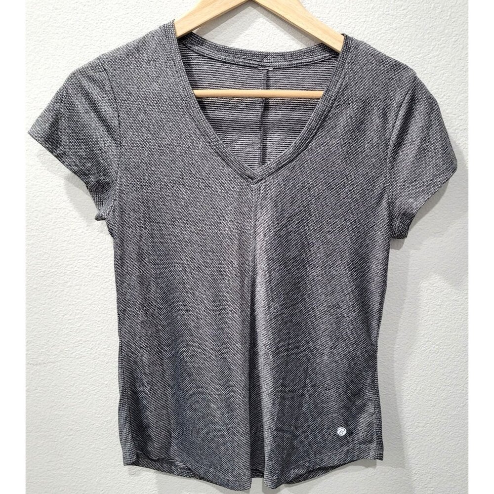 Bally Total Fitness V-Neck Short Sleeve Athletic Top Black/Gray Size S